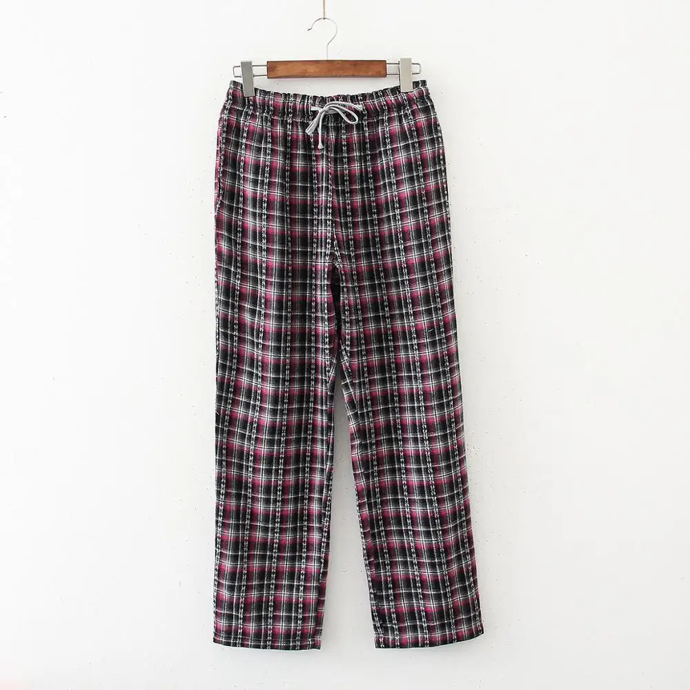 2024 Spring Autumn Women 100% Cotton Sleep Bottoms Female Plus Size Night Trousers Ladies Casual Loose Plaid Home Pants XL