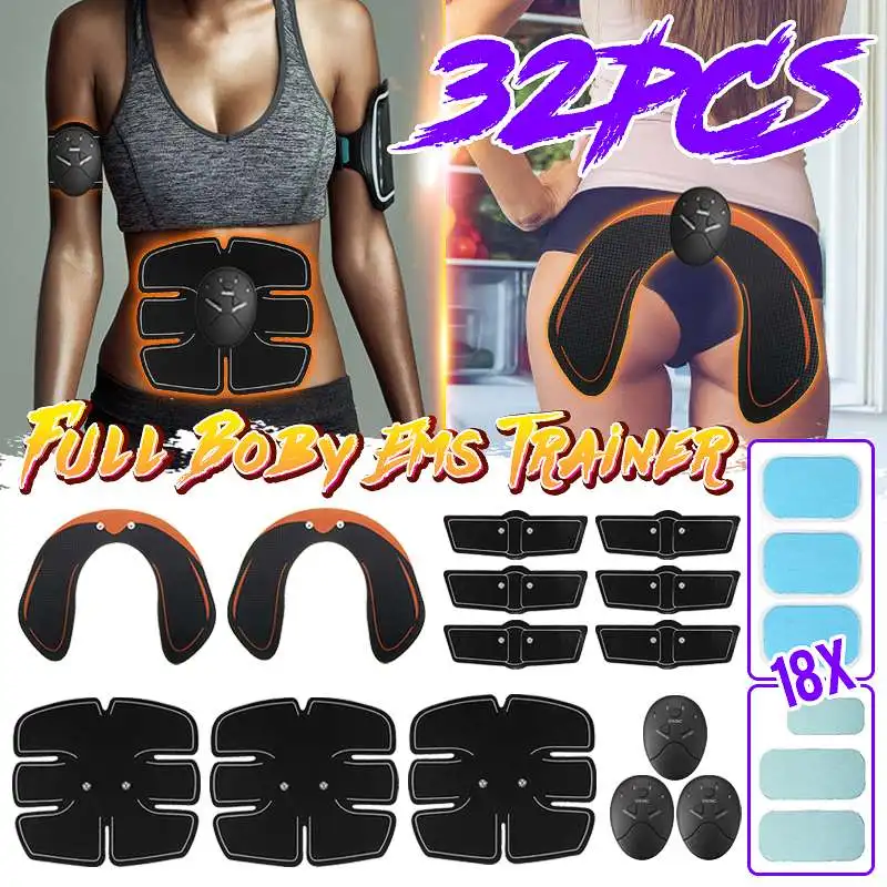 32PCS/Set EMS Abdominal Trainer Muscle ABS Hip Abdominal Electric Muscle Stimulator Massage Set Weight Loss Body Slimming Belt