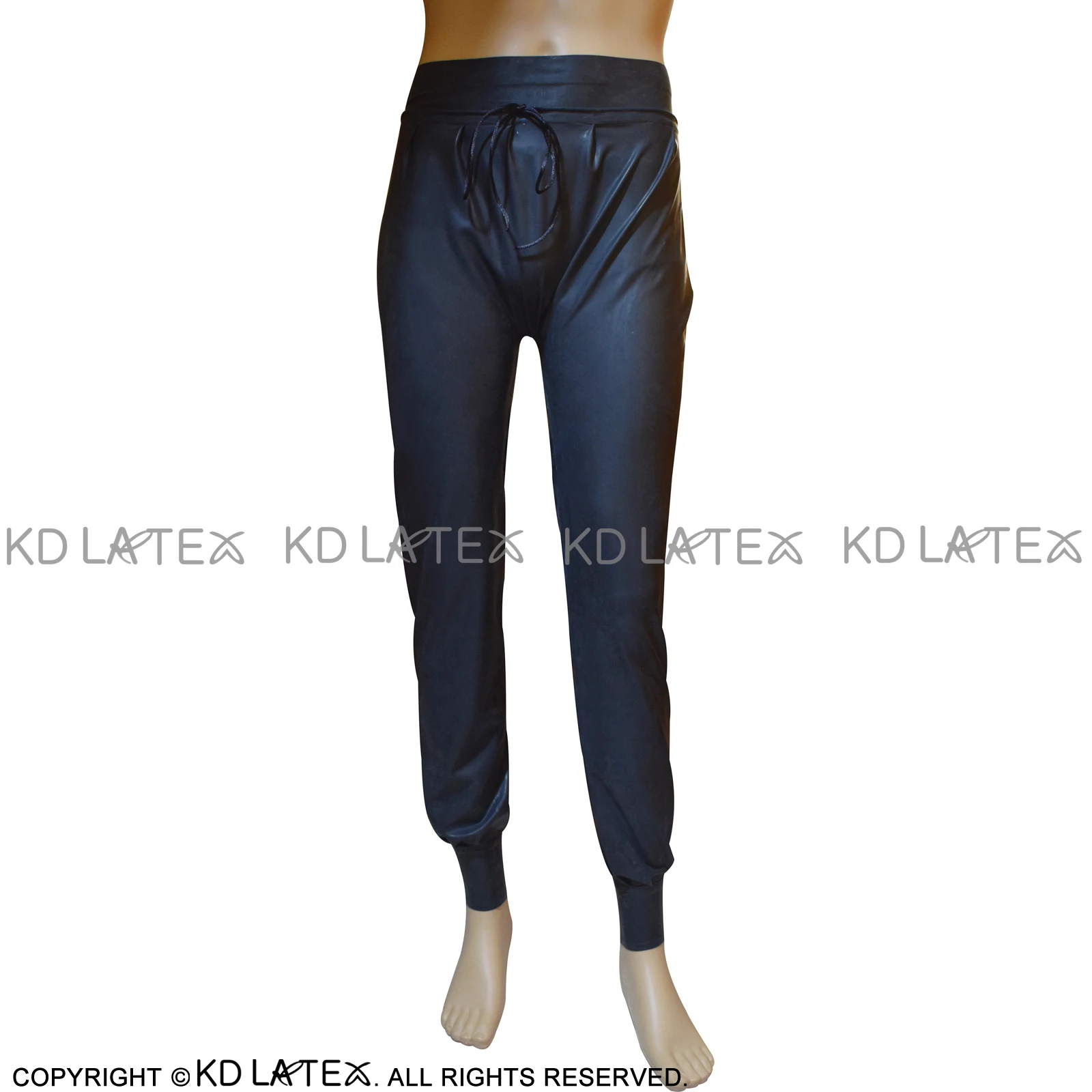 Black Sexy Latex Pants with Pockets And Lacing At Front Rubber Lantern Pajamas Trousers Bottoms CK-0062