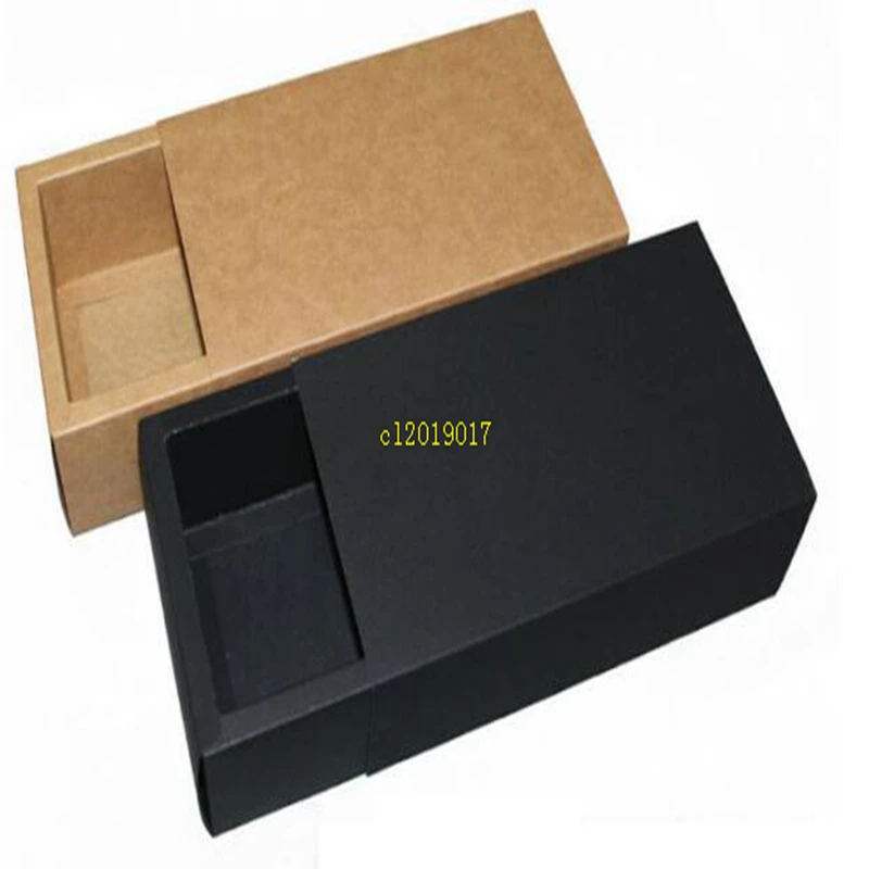 100pcs 14*7*3cm Black Beige Drawer Packing Box Gift Bow Tie Packaging Kraft Paper Carft Cardboard Boxes