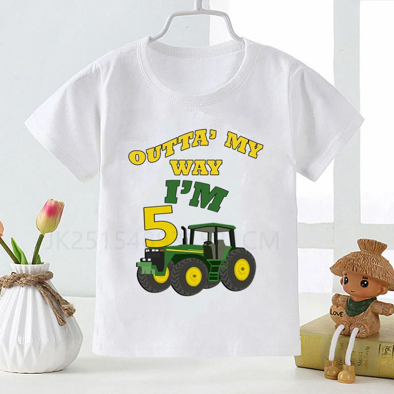 

Boy Car Birthday Number Print T Shirt Excavator Children Birthday Boy T-shirts Boy&Girl Funny Gift Tshirt Present