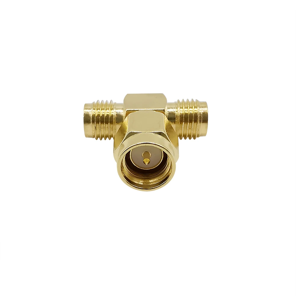 1Pcs Gold-Plated T Type SMA Splitter RF Coaxial Antenna Connector SMA Male Plug to Dual (Two) 2 SMA Female Jack 3 Way Converter