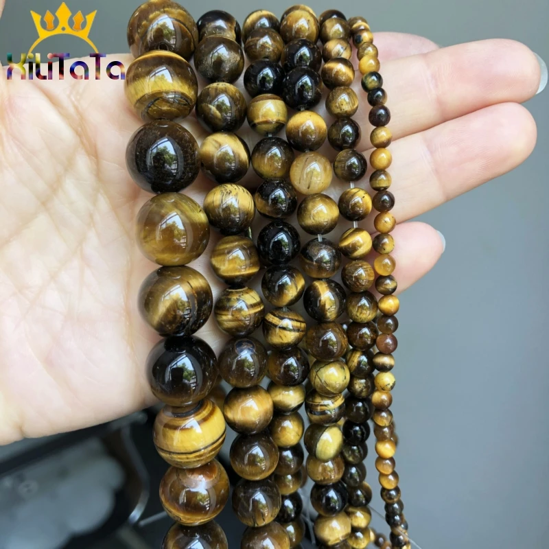 Natural Round Stone Beads Yellow Tiger Eye Loose Spacer Beads For DIY Jewelry Making Bracelet Charms 15\'\' 4 6 8 10 12mm