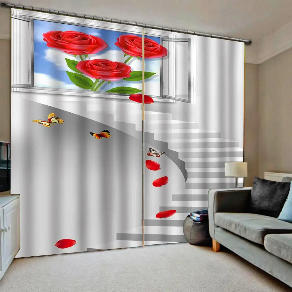 

stereoscopic curtains Red rose flower curtains 3D Window Curtain Foggy forest Luxury Blackout Living Room office Bedroom