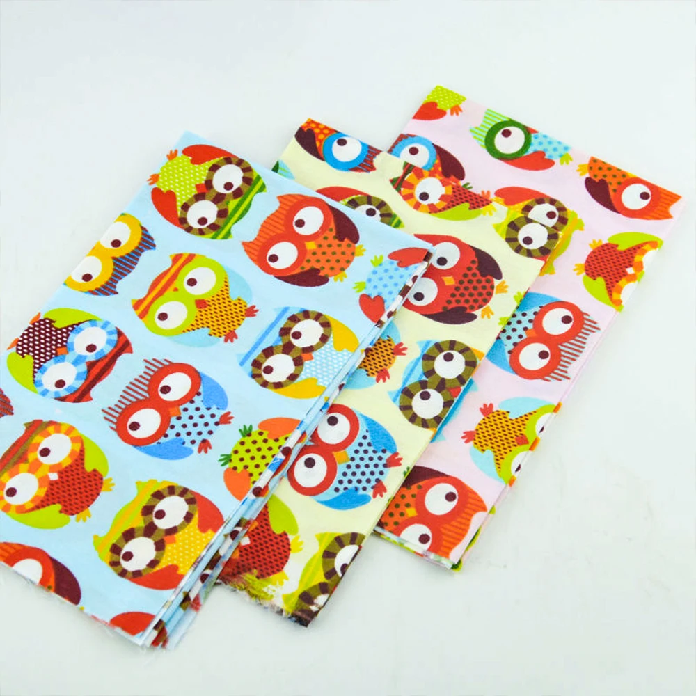 Mix 3 Piece Lovely Owl Fabrics Art Worl Twill Bundle for Dolls Fat Quarters Toys Quilting Scrapbooking 20cmx25cm Cotton Fabric