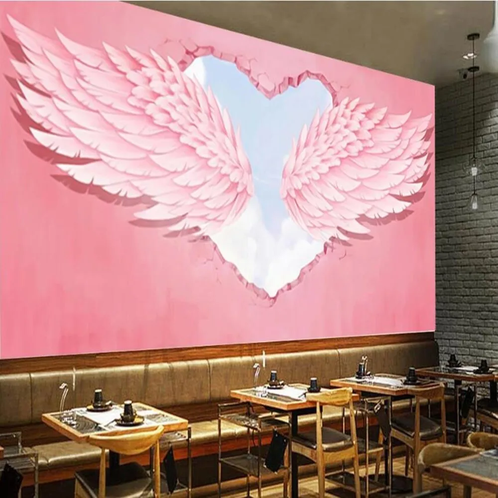 Milofi custom retro 3D pink love angel wings tooling background wallpaper mural