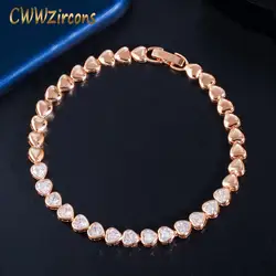 CWWZircons Elegant Chic 585 Gold Color Cute Love Heart Shape CZ Tennis Bracelet Bangle for Women Best Friends Jewelry Gift CB239