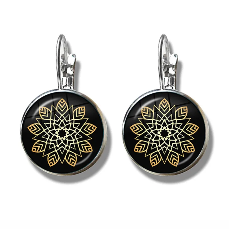 Boho Mandala Art Picture Earrings Vintage Henna Yoga Om Symbol Zen Buddhism Glass Dome Earrings For Women Girls Jewellery