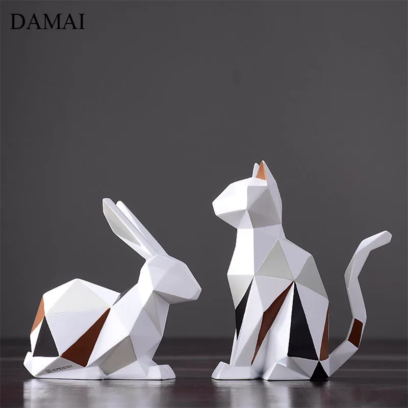 

Cat Decoration Ornaments Modern Simplicity Geometry Design Rabbit Statue Coffee Table Bunny Figurines Home Decor Miniatures