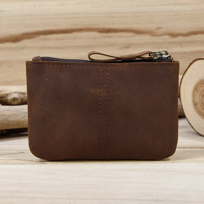 Men's Genuine Leather Zipper Coin Wallet Wowen natural Leather Mini Short Purse Card Holder Change Purse For Man Clutch Wallets