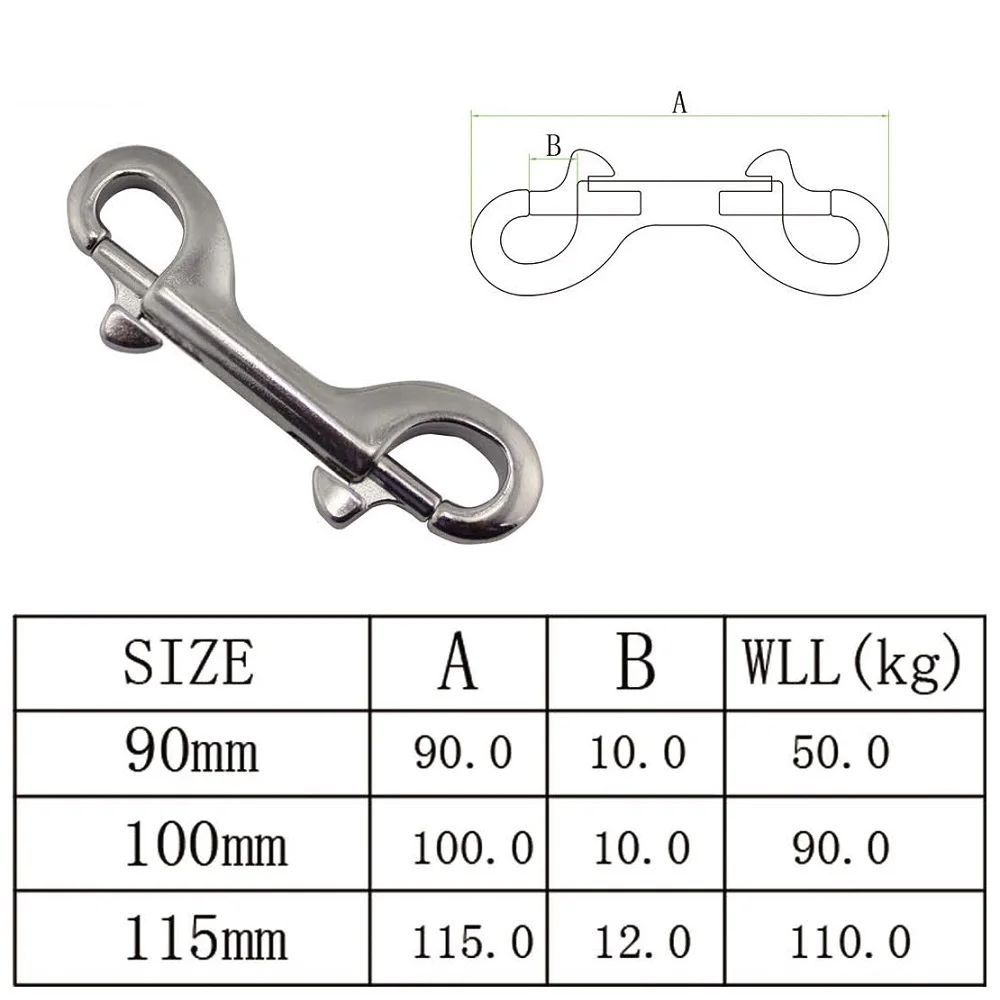 5PCS 스테인레스 스틸 316 Sucha 다이빙 더블 엔드 볼트 스냅 후크 클립 90mm 100mm 115mm 보트 하드웨어 더블 엔드 볼트 스냅