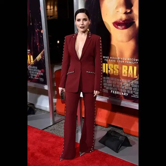 Esmoquin de primavera para mujer, traje con alfombra roja Burdeos de ocio, pantalones de Madre de la novia, ajustado, Formal, para fiesta de noche y graduación, 2 piezas