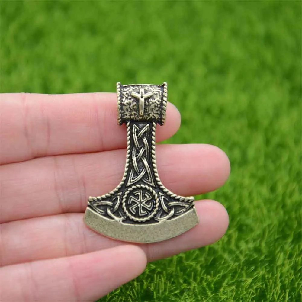 Slavic Perun Axe Kolovrat Pendant Runic Rune ALGIZ Talisman Pagan Scandinavian Viking Necklace Amulet