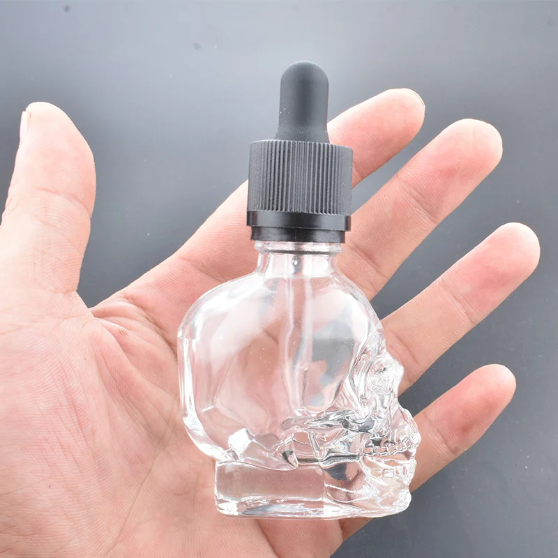 5pcs/lot 30ml Skull Shape Glass Dropper Bottle Glass Eye Dropper Pipette For Essential Oils Aromatherapy Lab Chemicals