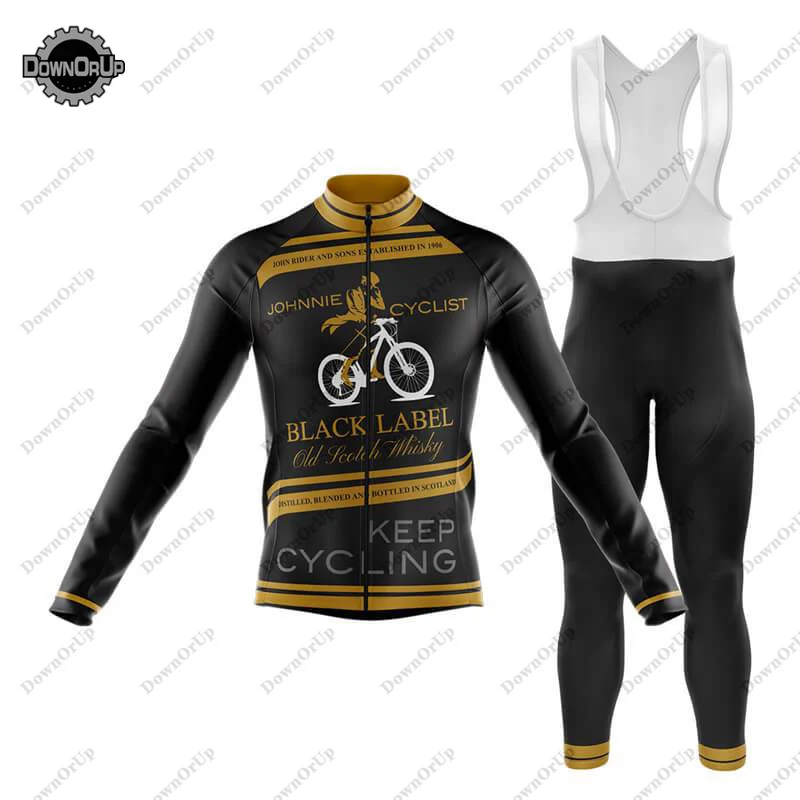 

Johnnie Black Long Sleeve Cycling Jersey Set 9DGEL Bib Pants Men's Bike Suit MTB Winter/Thin Bicycle Wear Maillot Ciclismo Hombr