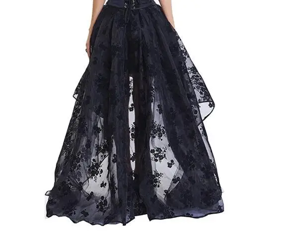 2022 Women\'s Skirt Female Gothic Tulle Skirt Steampunk Maxi Lace Floral Ball Gown Vintage Shows Dance Party Corset Skirts