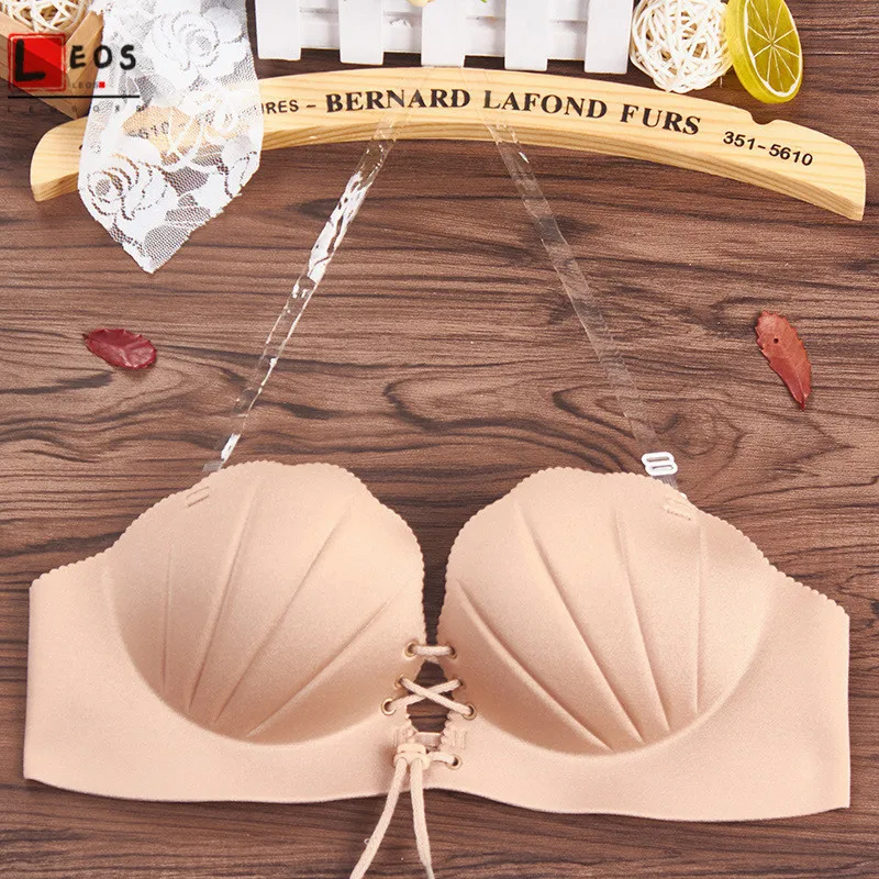 Sexy Bandage Women Bra Push Up Invisible Lingerie Traceless Bralette Tops 1/2 Cup Backless Big Size Female Underwear For Wedding