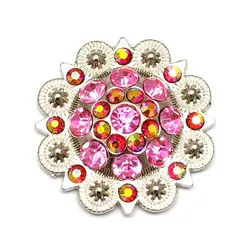 12pcs/Lot DIY Belt Accessories Zinc Alloy Metal Flower Conchos Cowgirl Pink Rhinestone Decoration Wholesale Retail Custom