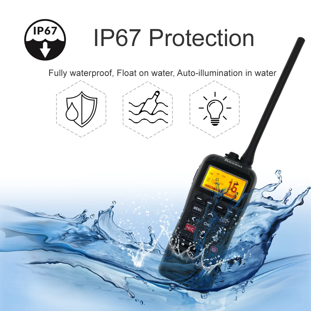 Recent RS-38M VHF Marine Radio Built-in GPS 156.025-163.275MHz Float Transceiver Tri-watch IP67 Waterproof Walkie Talkie