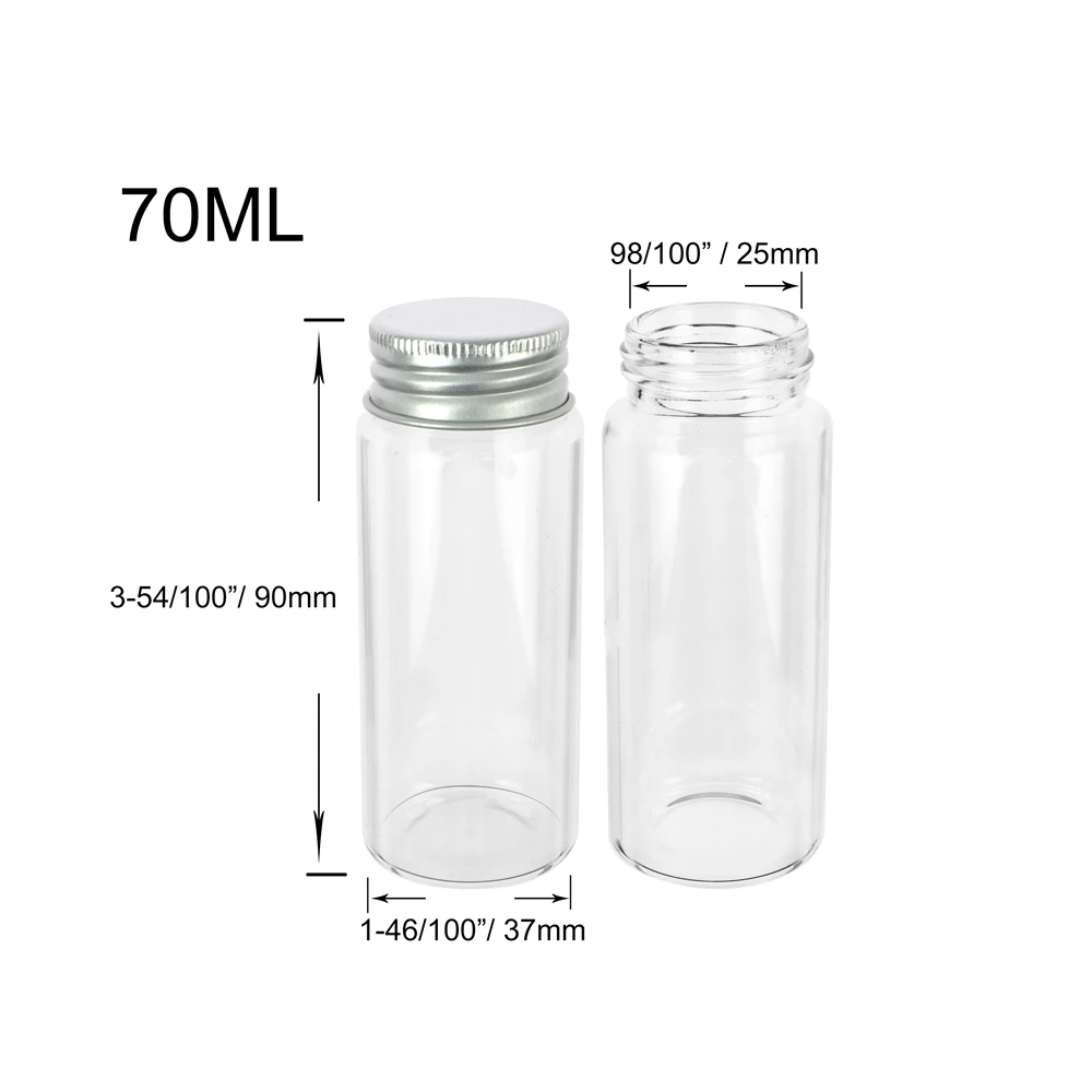 70ml 37x90x25mm Glass Bottle with Screw Cap Storage Bottle Glass Sealed Small Vials Jars Seal Leak Proof Jars 24pcs