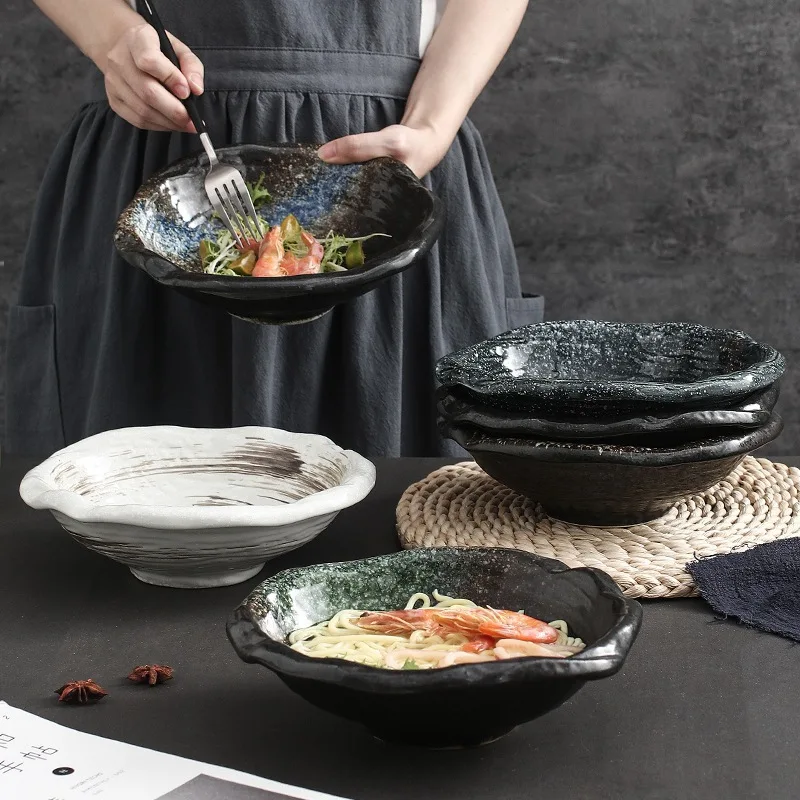 LingAo-Japanese Ceramic Ramen Bowl, Soup Bowl, Fruit Salad Bowl, Home Restaurant Tableware