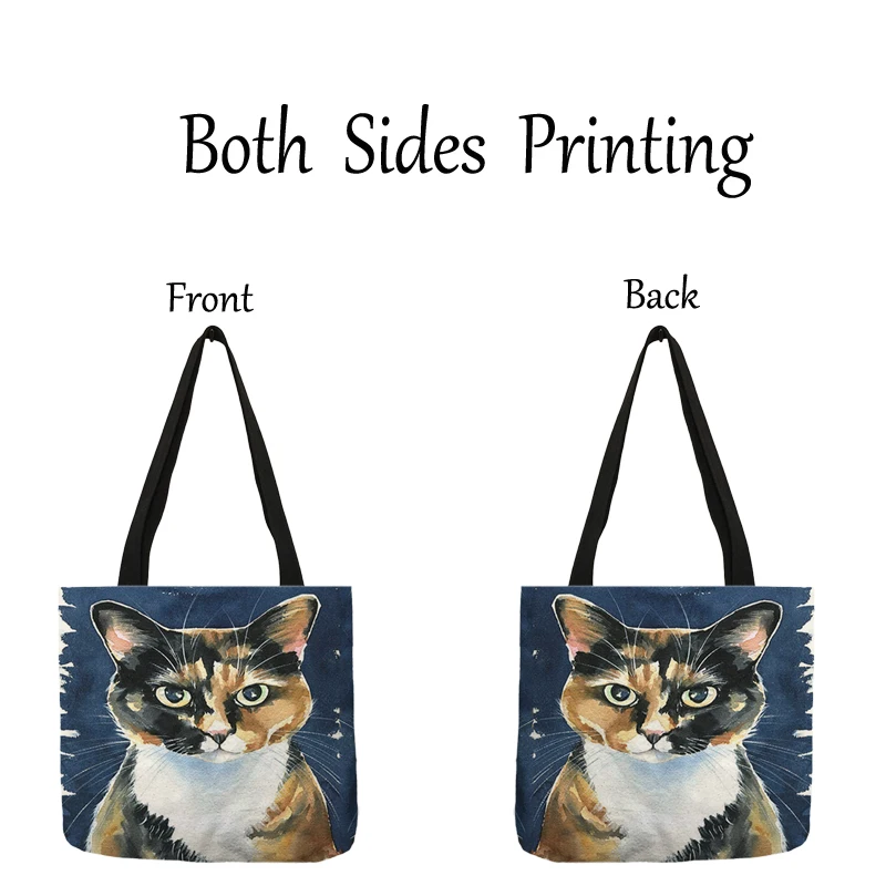 Women Shoulder Bag Black Cat Print Tote Handbags Animal Art Painting Graphic Shopping Bag for Boutique Supermarket Beach Totes