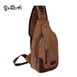 Yoreai Mannen Messenger Bag Outdoor Kaki Mode Canvas Leather Satchel Sling Cross Body Borst Packs