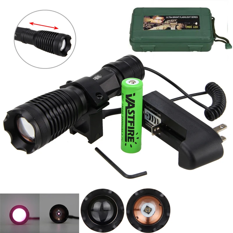 940nm 5w IR Weapon Light LED Night Vision Zoomable Infrared Radiation Focus Gun Lamp Hunting Flashlight+18650 Battery+Charger