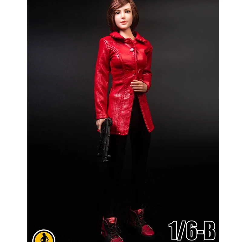 1/6 Scale Female Figure Long Leather Jacket Clothes Costume Model For 12 Inches Action Figure Body Dolls DIY Accessories TYM099