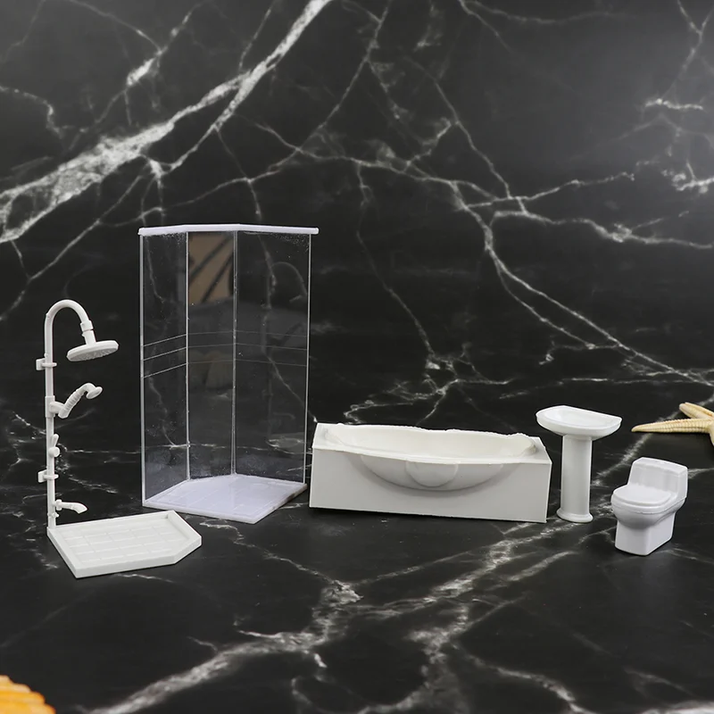 Mobilier de poupée miniature 1:24, 3 pièces miniatures simulées pour salle de bain en céramique, baignoire, toilettes, évier pour maison de poupée Mobilier de poupée miniature 1:24, 3 pièces miniatures simulées pour salle de bain en céramique, baignoire, toilettes, évier pour maison de poupée