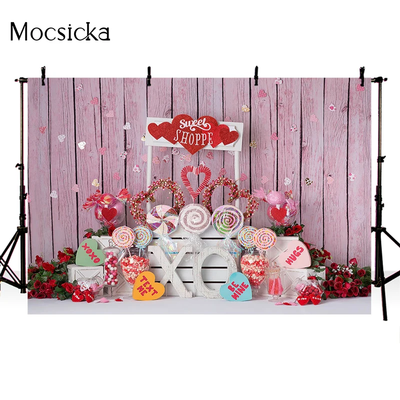 Valentine's Day Photography Background Candy Lollipop Rose Flower Decoration Prop Confession Bridal Shower Photo Backdrop Studio