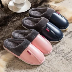 Half-pack with Warm Thick-soled Non-slip Leather Cotton Slippers for Women's Autumn and Winter Home Indoor Men's Wool Slippers