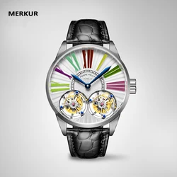 MERKUR Luxury True Double Tourbillon Manual Mechanical Watch Business Classic Men's Watch Sapphire All Steel Reloj Hombre