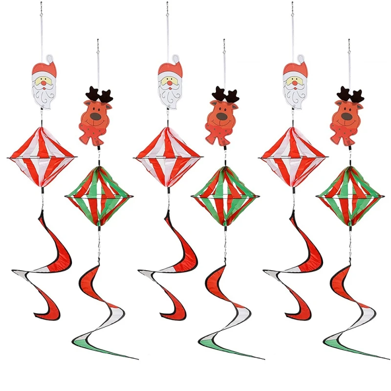 3D Christmas Rotating Wind Chime Santa Elk Pendant Hanging Wind Spinner Spiral Windchimes Garden Yard Window Home Decoration