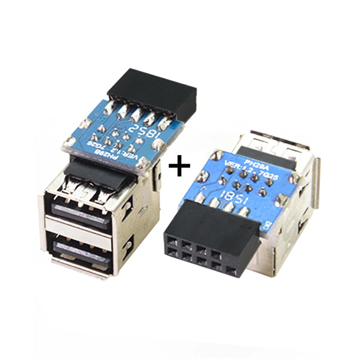 CY 2pcs 9Pin/10Pin Motherboard Female Header to Dual USB 2.0 Female Adapter Vertical Type