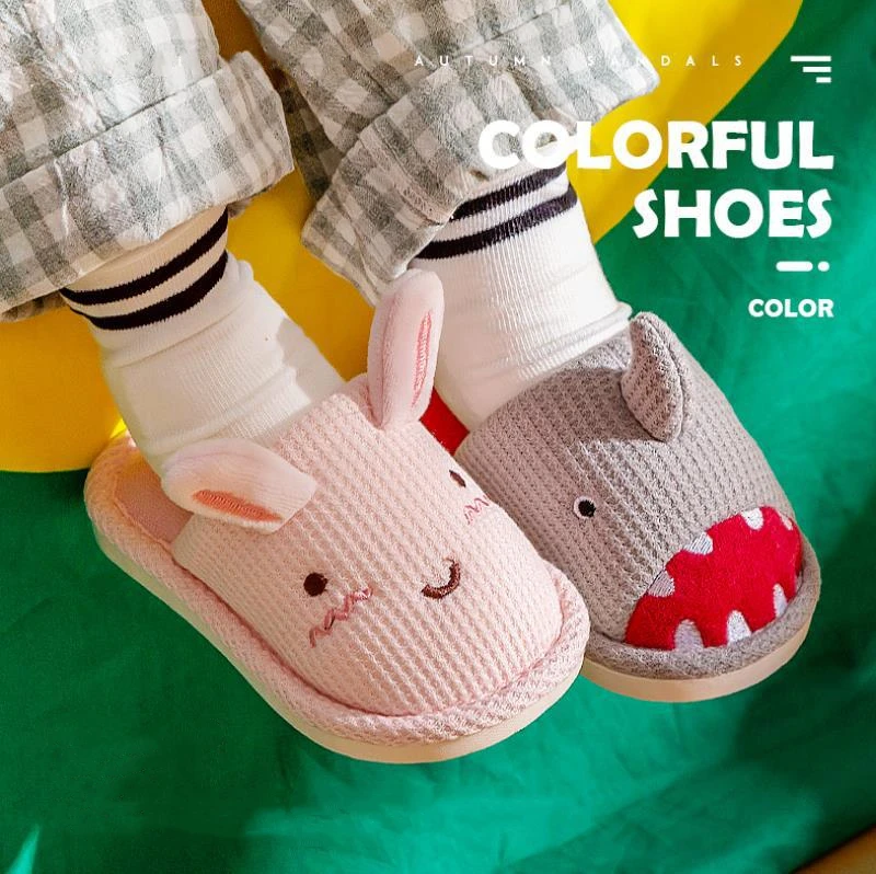 

House Boys Girls Cotton Slippers Cute Cartoon Rabbit Shark Design Home Children Slippers Comfortable Non-slip Kids Indoor Shoes