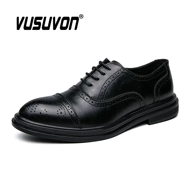 Luxury Italian Leather Dress Shoes Men Fashion Breathable Print Lace Up Black Brown Wedding Office Shoes Formal Oxford Brogue