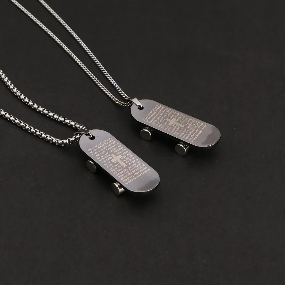 Skateboard Shoelace Wheel Necklace Cross Pendant Men Jewelry Personality Stainless Steel Necklace