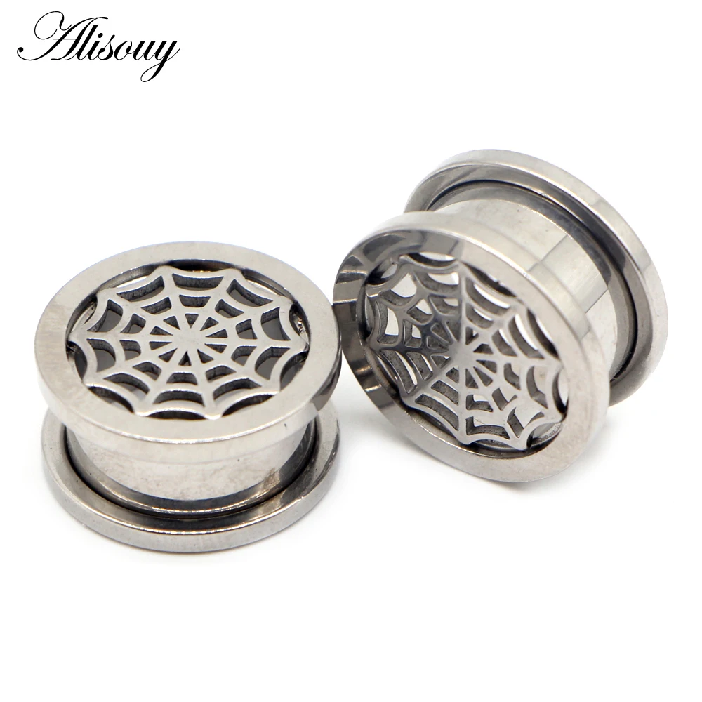 Alisouy 2pcs Stainless Steel Pulley Net Screw Ear Tunnels Plugs Stretcher Expander Earring Gauges Flared Body Piercing Jewelry