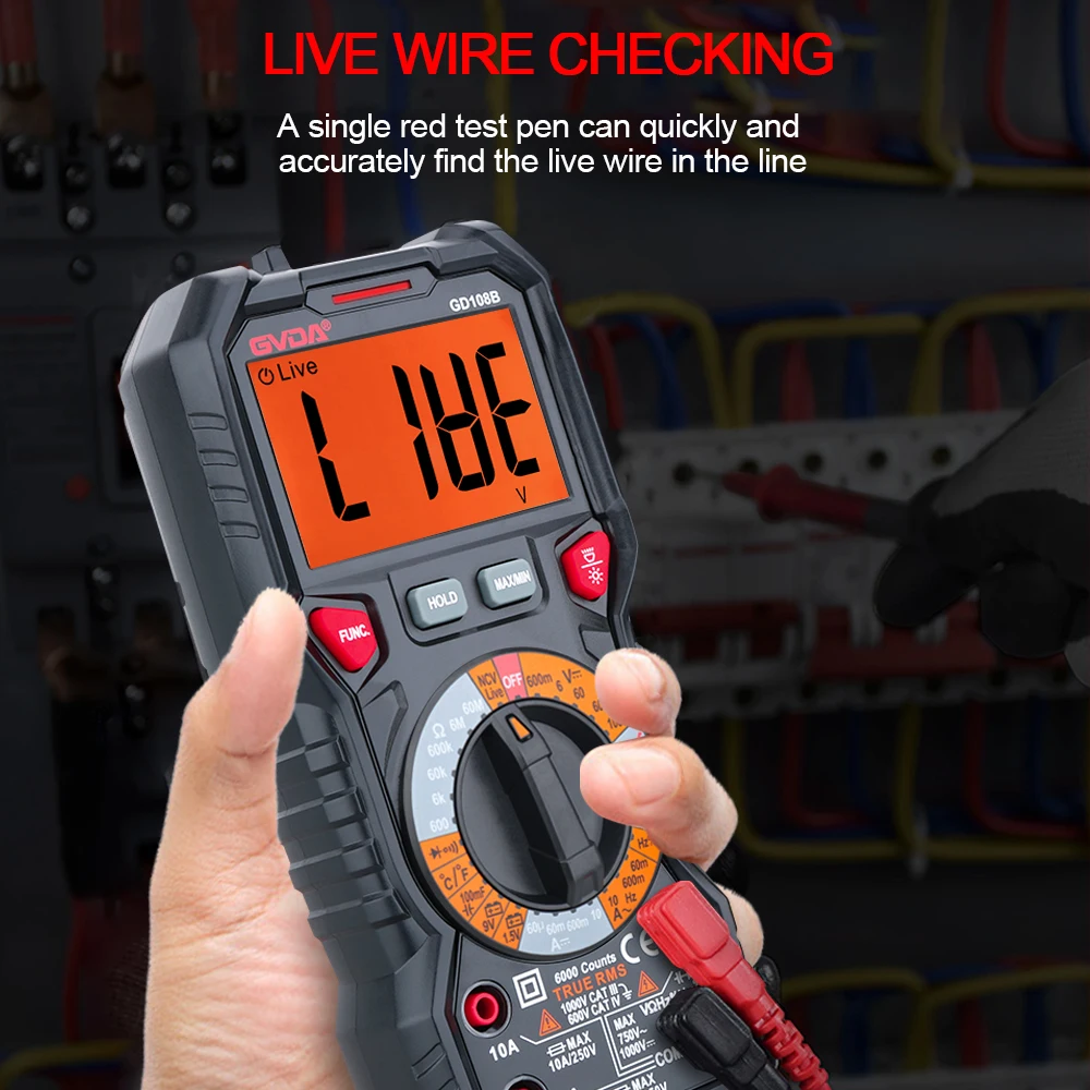 GVDA Digital Multimeter Auto Range DMM Voltmeter True RMS AC DC NCV Ohm Hz Voltage Meter Smart Ammeter Capacitance Tester