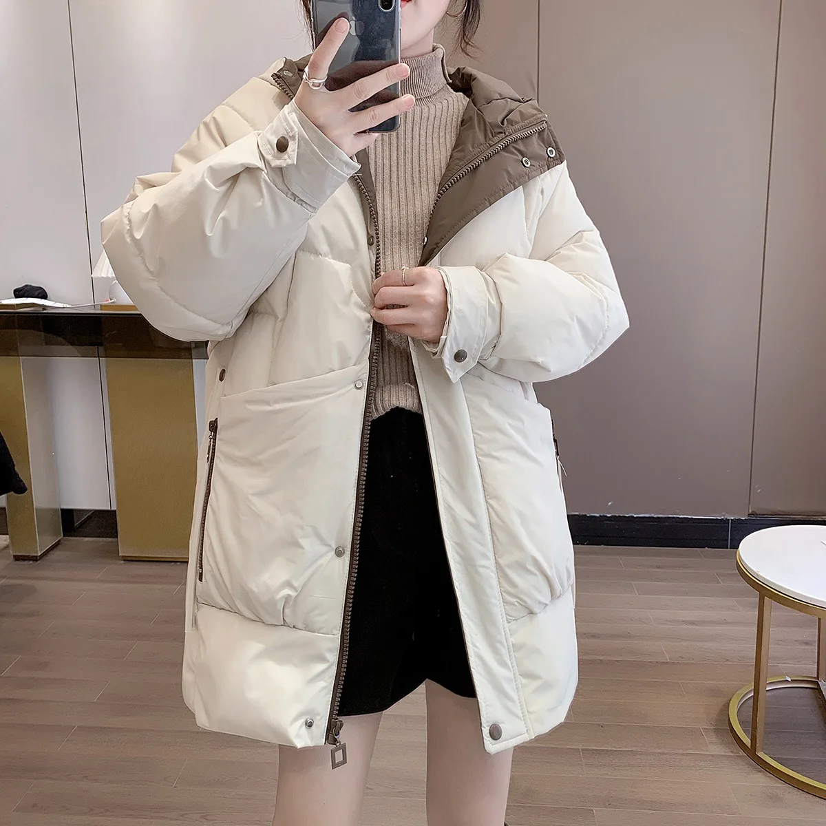 down Cotton-Padded Jacket Women\'s Mid-Length Winter  New Korean Style Loose Thick Cotton Coat Casual Ladies Cotton Coat Jacket