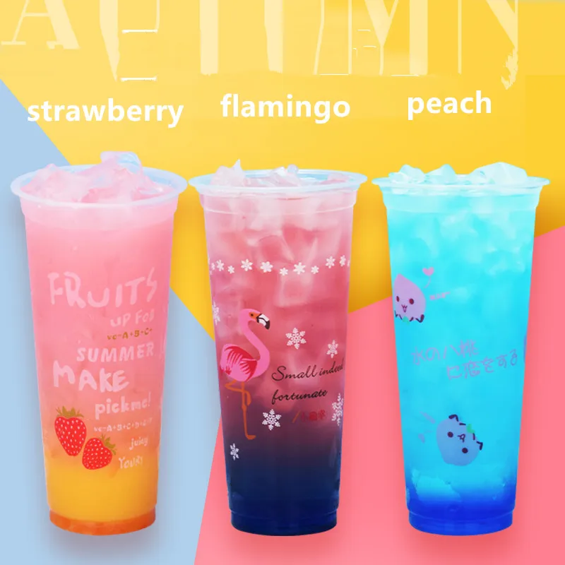 50pcs Transparent creative disposable juice cup 500ml 700ml cold drink packaging cup party birthday favor beverage plastic cup