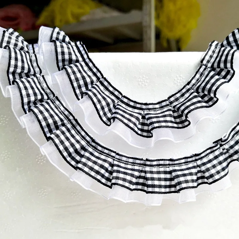 Hot-selling Double-layer Lattice Ribbon Pleated Lace Children Clothes Pillow Trim Material Cartoon Doll Fluffy Skirt Decoration - view 3