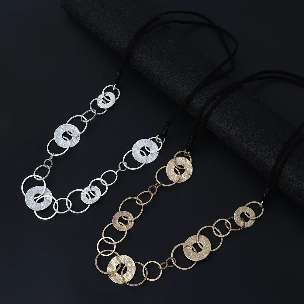 Fashion Alloy Coin Necklace Multiple Circle Chain Necklace for Women Jewelry