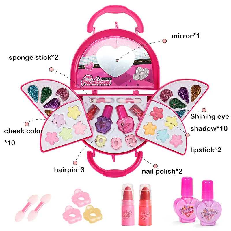 Girl Pretend Play Toy Set Beauty Makeup Cosmetic Bag Handbag Kids Party Toy Makeup Gift Set for 3 4 5 6 7 8 Years Old Girls