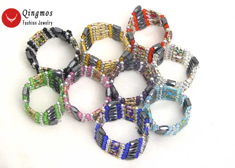 Qingmos Wholesale 8 Multicolor Column Cloisonne Hematite Magnetic Bracelet for Women with Tibetan Silver Beads 29