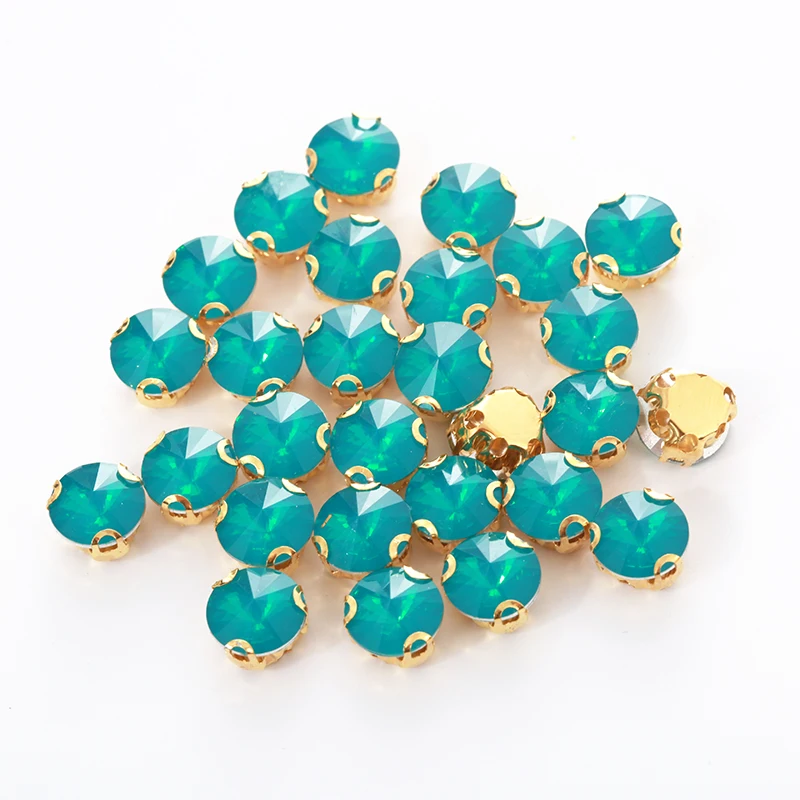 RESEN 50PCS Mix Shapes Malachite Green Opal Rhinestones With Gold Bottom Claw Flatback Stones DIY Clothing Accessories