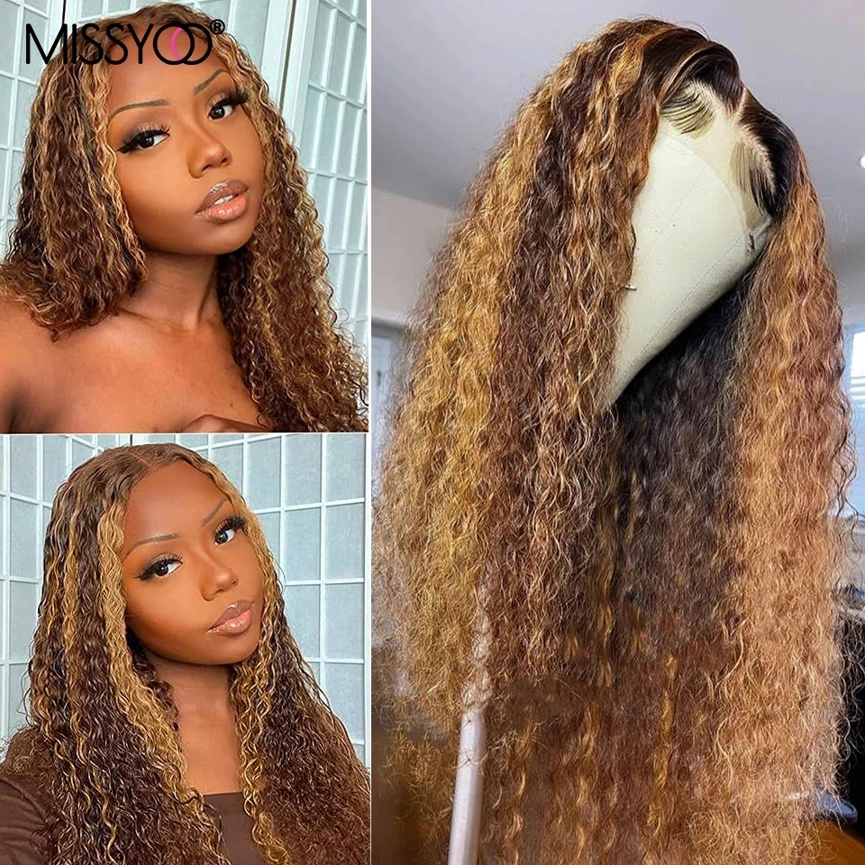 

Deep Curly Highlight Lace Front Human Hair Wig For Women Brazilian Remy PrePlucked 13x4 Deep Wave Lace Frontal Wigs 180%Density