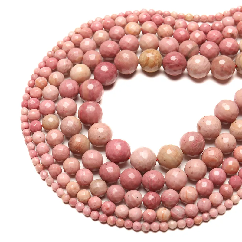 Wholesale Faceted Pink Natural Rhodochrosite Stone Beads Round Loose Jasper Beads For Jewelry Making DIY Bracelets 4-12mm