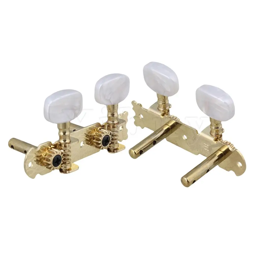 Yibuy Golden 2R2L Open Gear Machine Heads for Slotted Ukulele Banjo Engraved Design